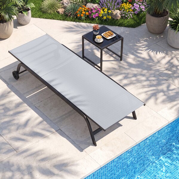 Costway Set sdraio e tavolino in metallo con schienale regolabile in 6 posizioni, Tavolino quadrato per giardino e balcone Grigio