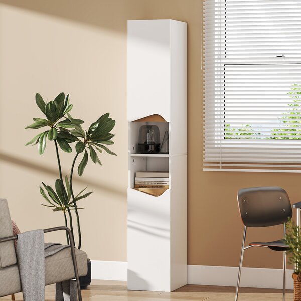 HOMCOM Armadio da Bagno Alto e Stretto con 2 Ante, 2 Scomparti Aperti, per Bagno, 30x34,6x182 cm, Bianco | Aosom Italy