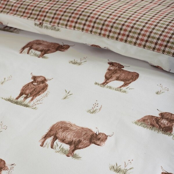 Set copripiumino e federa marrone e beige per letto singolo 135x200 cm Angus Highland Cow – Catherine Lansfield