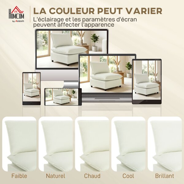 HOMCOM Poltrona da Salotto, Divano 1 Posto Moderno senza Braccioli con Seduta Ampia, Cuscini Spessi, 146x85x78 cm, Crème | Aosom Italy
