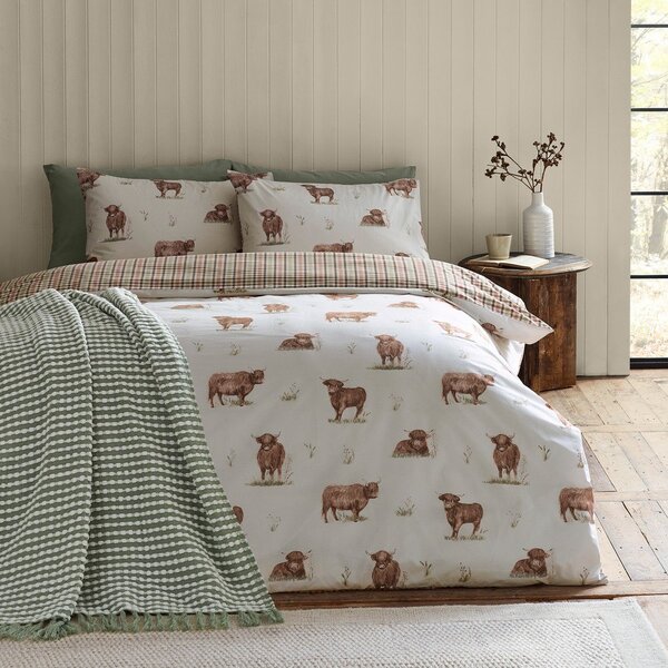 Set copripiumino e federa marrone e beige per letto singolo 135x200 cm Angus Highland Cow – Catherine Lansfield