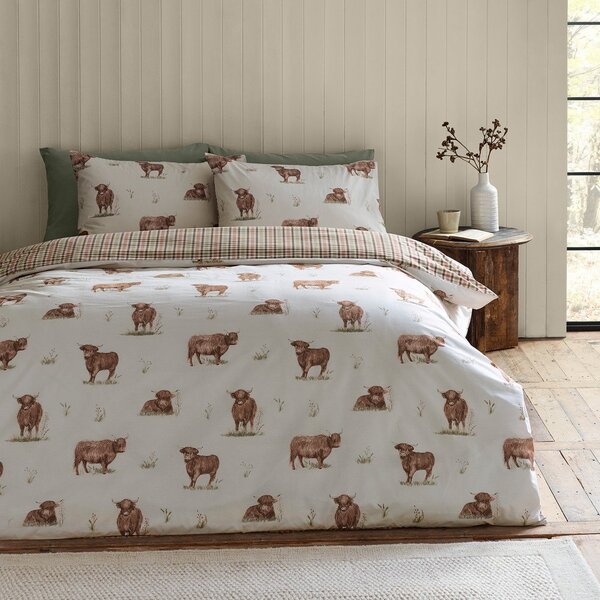 Set copripiumino e federa marrone e beige per letto singolo 135x200 cm Angus Highland Cow – Catherine Lansfield