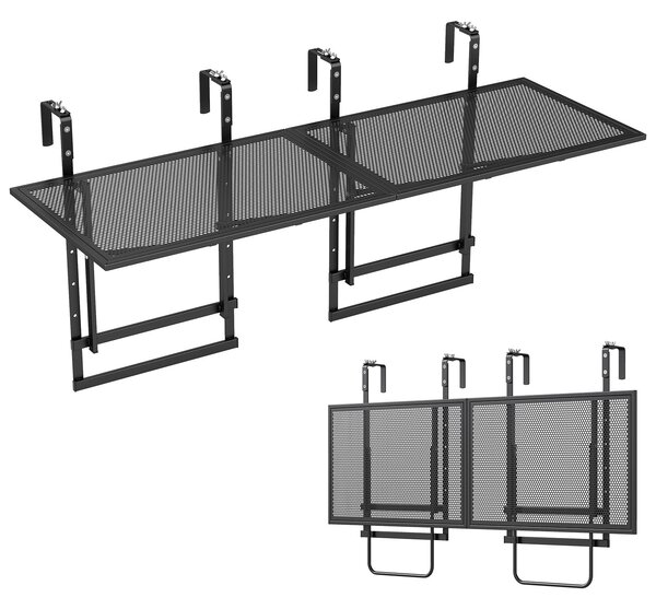 Costway Set di 2 tavolini pieghevole da balcone 5 posizioni altezza regolabili, Tavolino da appendere per ringhiera in metallo