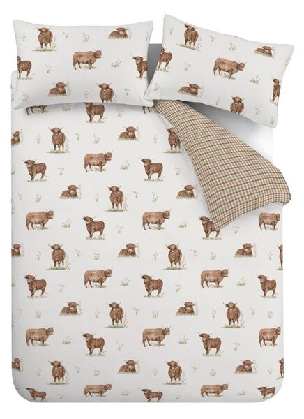 Set copripiumino e federa marrone e beige per letto singolo 135x200 cm Angus Highland Cow – Catherine Lansfield