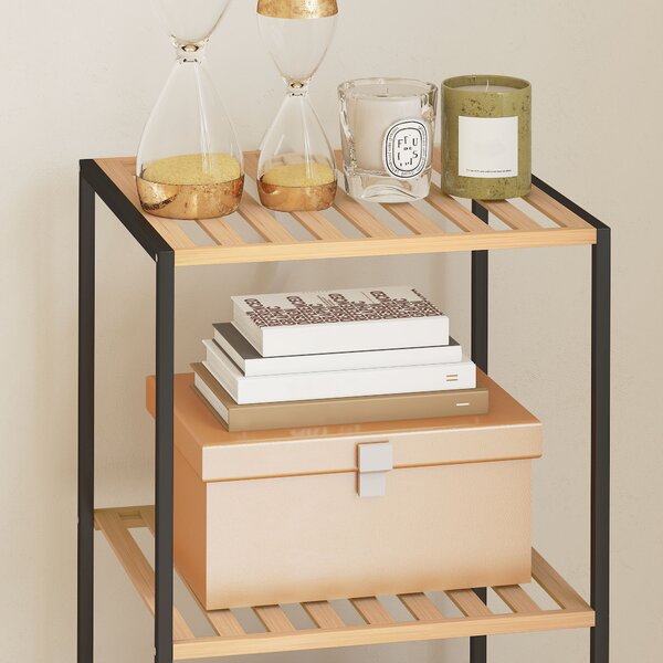HOMCOM Scaffale da Terra per Bagno in Bambù e Acciaio, con 4 Ripiani, Libreria a 4 Livelli, 36,5x33x110 cm, Legno Naturale | Aosom Italy