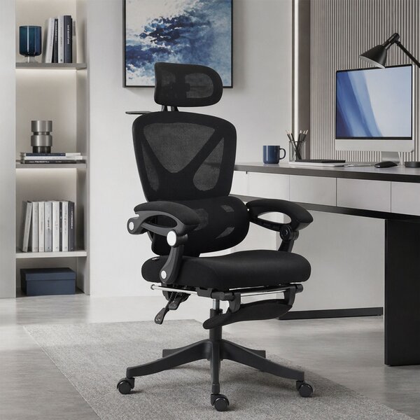 HOMCOM Sedia da ufficio ergonomica reclinabile in rete con poggiatesta regolabile, nera | Aosom Italy
