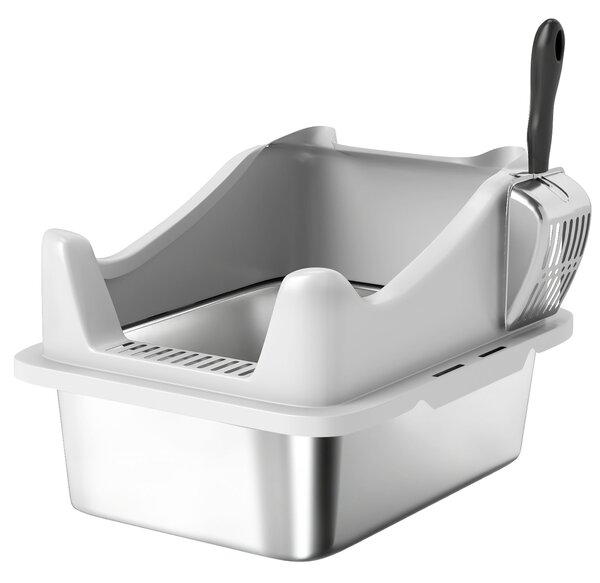PawHut Lettiera in Acciaio Inossidabile, Cassettina Igienica per Gatto, Bordi Alti, Facile da Pulire, 43,1x33,2x25,4 cm, Grigio | Aosom Italy
