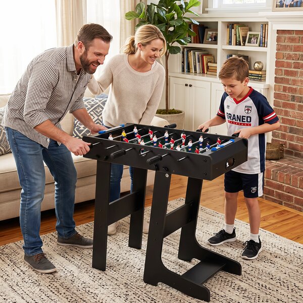 Costway Calcio balilla da tavolo pieghevole, Gioco calcio balilla da interno per sala giochi feste e serate in famiglia Nero