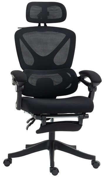 HOMCOM Sedia da ufficio ergonomica reclinabile in rete con poggiatesta regolabile, nera | Aosom Italy