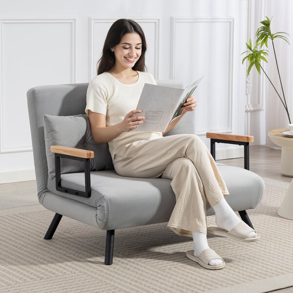 HOMCOM Divano letto 3 in 1 effetto velluto con schienale regolabile e 2 cuscini, grigio chiaro | Aosom Italy