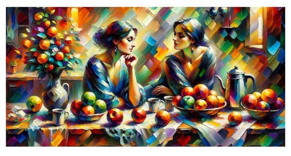 Quadro su tela – Due donne con mele