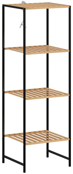 HOMCOM Scaffale da Terra per Bagno in Bambù e Acciaio, con 4 Ripiani, Libreria a 4 Livelli, 36,5x33x110 cm, Legno Naturale | Aosom Italy