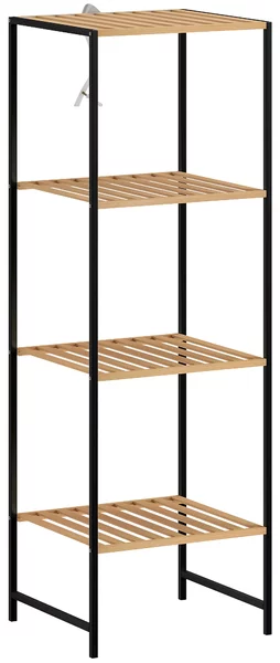 HOMCOM Scaffale da Terra per Bagno in Bambù e Acciaio, con 4 Ripiani, Libreria a 4 Livelli, 36,5x33x110 cm, Legno Naturale | Aosom Italy