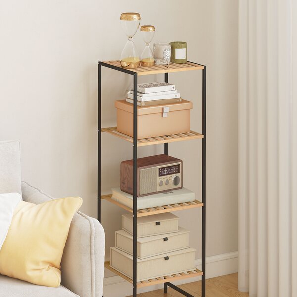 HOMCOM Scaffale da Terra per Bagno in Bambù e Acciaio, con 4 Ripiani, Libreria a 4 Livelli, 36,5x33x110 cm, Legno Naturale | Aosom Italy