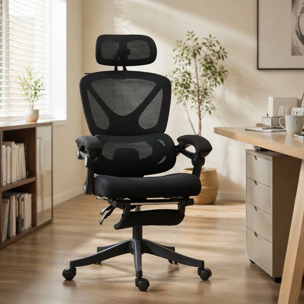 HOMCOM Sedia da ufficio ergonomica reclinabile in rete con poggiatesta regolabile, nera | Aosom Italy