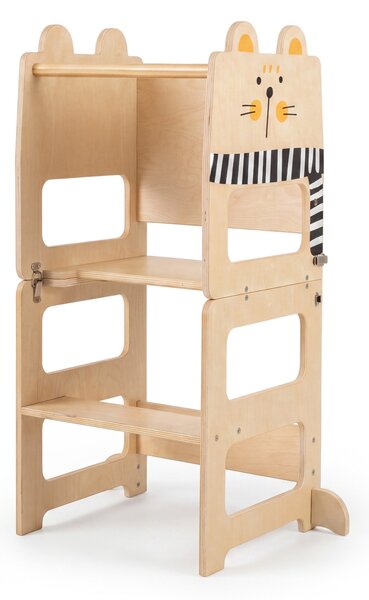 Costway Torre montessoriana pieghevole con lavagna e tavolo-sedia, Torre di apprendimento gatto cucina-bagno legno da 18 mesi