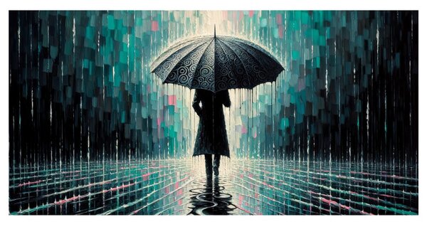 Quadro su tela – Figura misteriosa sotto la pioggia