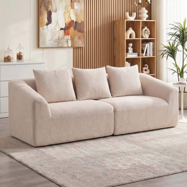 HOMCOM Divano 3 posti Cloud in chenille con seduta extra larga, molle e 3 cuscini, beige | Aosom Italy