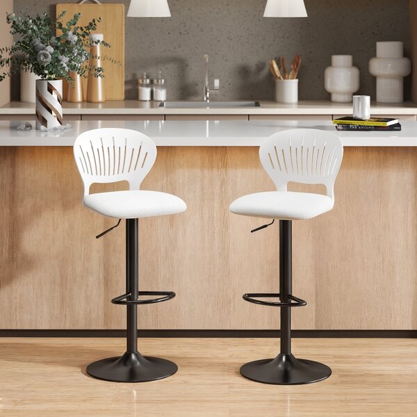 HOMCOM Set di 2 Sgabelli da Bar Girevoli a 360° Regolabili in Altezza 84-105 cm con Schienale Traforato e Poggiapiedi, Bianco | Aosom Italy