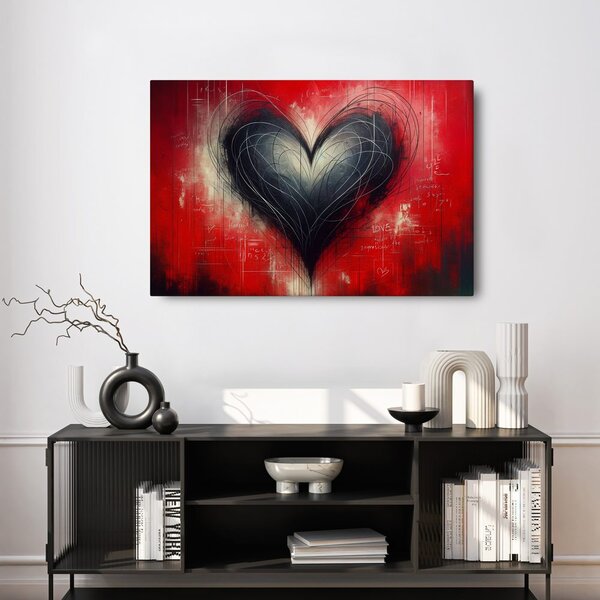 Quadro su tela – Cuore su sfondo rosso