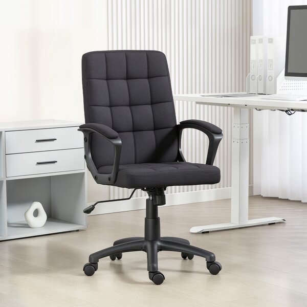 Vinsetto Sedia da Ufficio Girevole Rivestita in Lino Sintetico con Altezza Regolabile, Basculante Schienale Medio e Braccioli, Nero | Aosom Italy