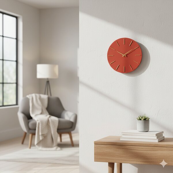 Orologio da Parete Ø40x5 cm in Legno TimeLine Mattone