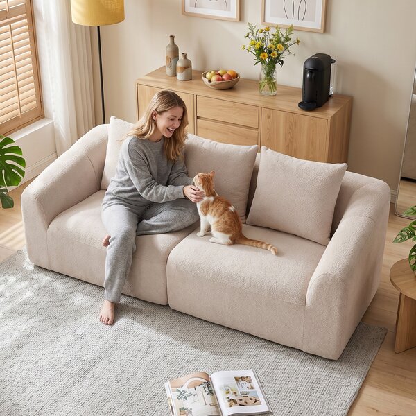 HOMCOM Divano 3 posti Cloud in chenille con seduta extra larga, molle e 3 cuscini, beige | Aosom Italy