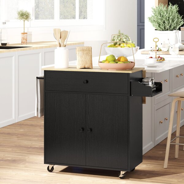 HOMCOM Carrello cucina con cassetto, armadietto e barra portasciugamani, nero e quercia | Aosom Italy