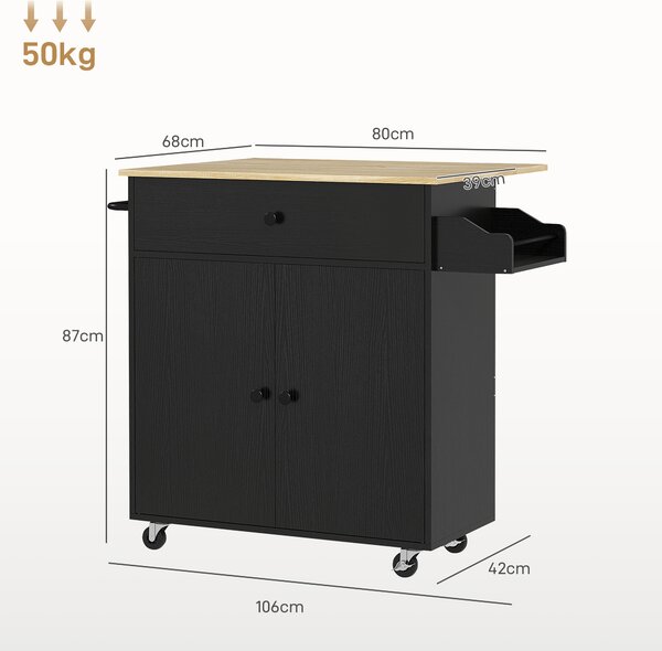 HOMCOM Carrello cucina con cassetto, armadietto e barra portasciugamani, nero e quercia | Aosom Italy