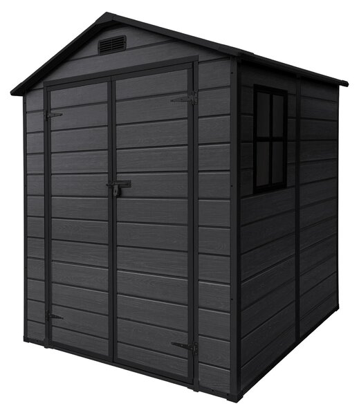 ECD Germany Casetta da giardino resistente alle intemperie da 5 m³ in plastica con doppia porta, pavimento e tetto a due falde, 151x182x220 cm, grigio scuro, ripostiglio per attrezzi, casetta da giardino