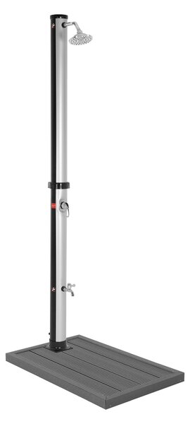 ML-Design doccia solare 20L 210cm rotonda nero-argento con piastra di base grigio scuro, doccia solare da giardino con doccia a pedale/soffione, acqua calda 60°C