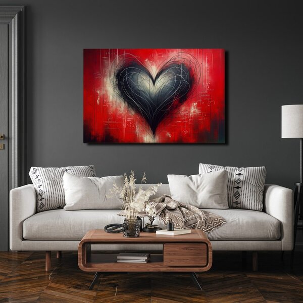 Quadro su tela – Cuore su sfondo rosso