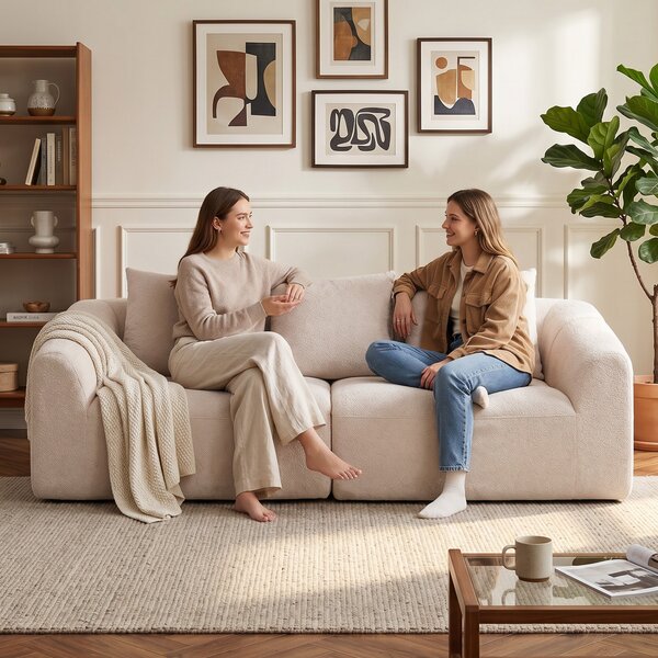 HOMCOM Divano 3 posti Cloud in chenille con seduta extra larga, molle e 3 cuscini, beige | Aosom Italy