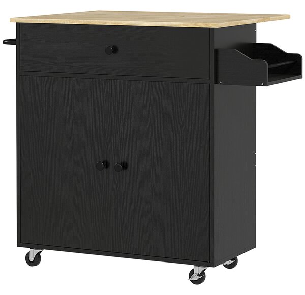HOMCOM Carrello cucina con cassetto, armadietto e barra portasciugamani, nero e quercia | Aosom Italy
