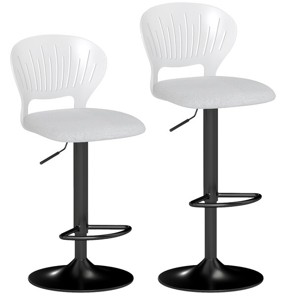 HOMCOM Set di 2 Sgabelli da Bar Girevoli a 360° Regolabili in Altezza 84-105 cm con Schienale Traforato e Poggiapiedi, Bianco | Aosom Italy