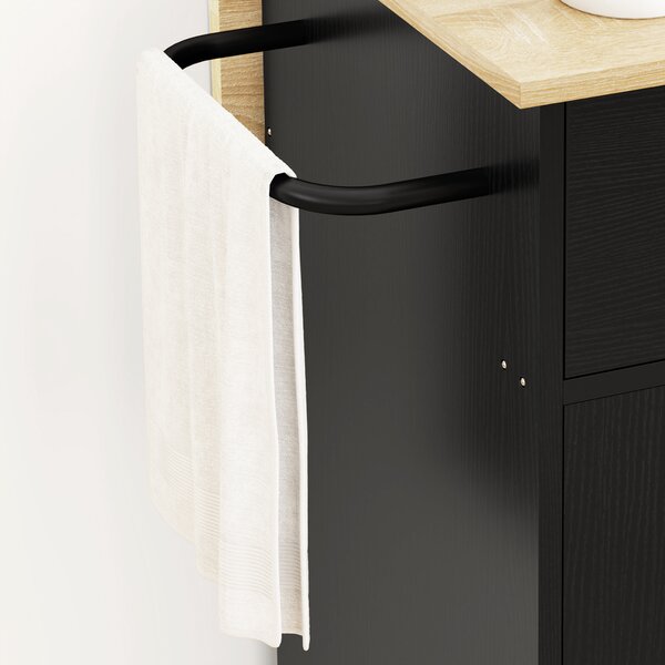 HOMCOM Carrello cucina con cassetto, armadietto e barra portasciugamani, nero e quercia | Aosom Italy