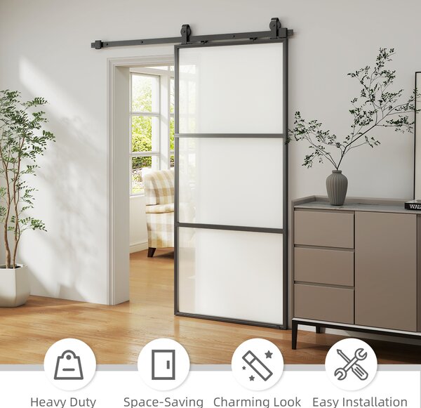 HOMCOM Porta scorrevole esterna muro in vetro satinato con soft-close, 91.4x203.2 cm | Aosom Italy