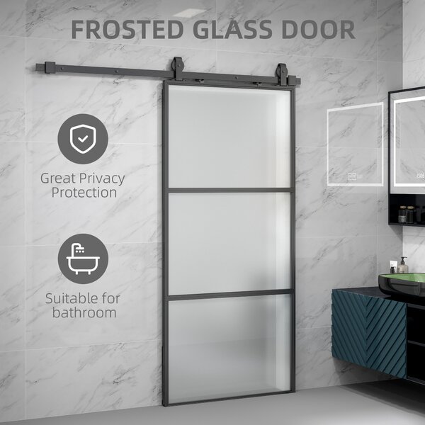 HOMCOM Porta scorrevole esterna muro in vetro satinato con soft-close, 91.4x203.2 cm | Aosom Italy