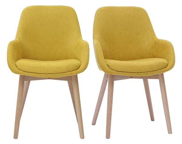 Sedie scandinave in tessuto effetto velluto giallo senape e legno massello chiaro (set di 2) HOLO