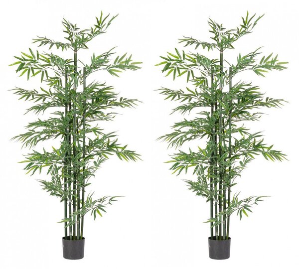 Set 2 Piante Artificiali di Bamboo Ø90x190 cm in Plastica con Vasi Verde