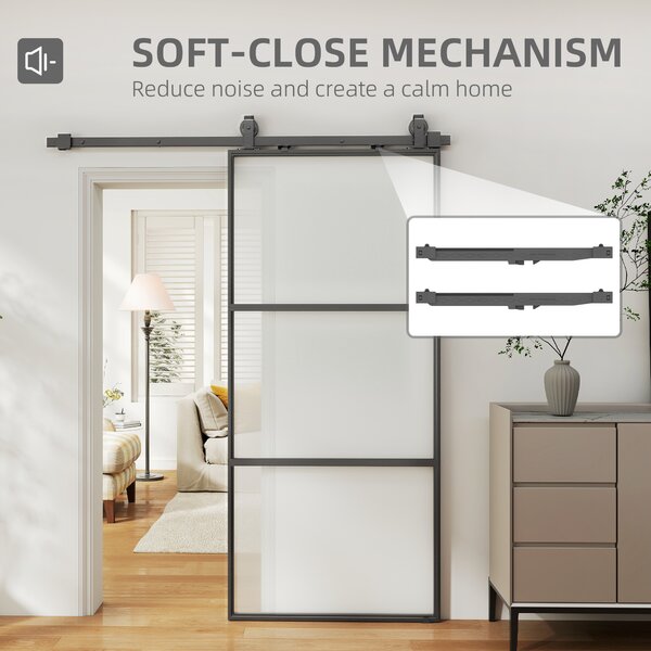 HOMCOM Porta scorrevole esterna muro in vetro satinato con soft-close, 91.4x203.2 cm | Aosom Italy