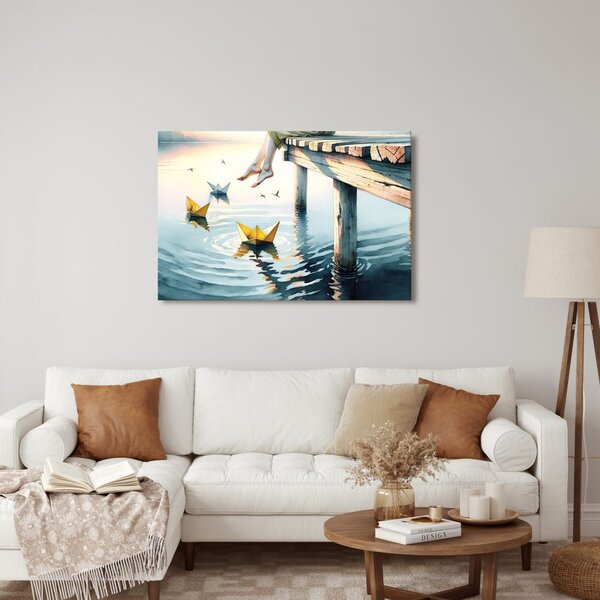 Quadro su tela – Barchette di carta sull'acqua