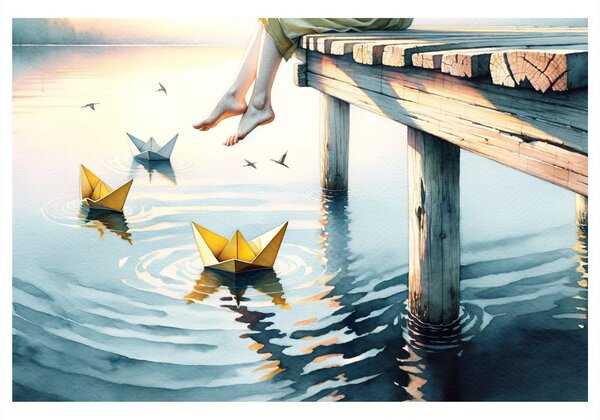 Quadro su tela – Barchette di carta sull'acqua