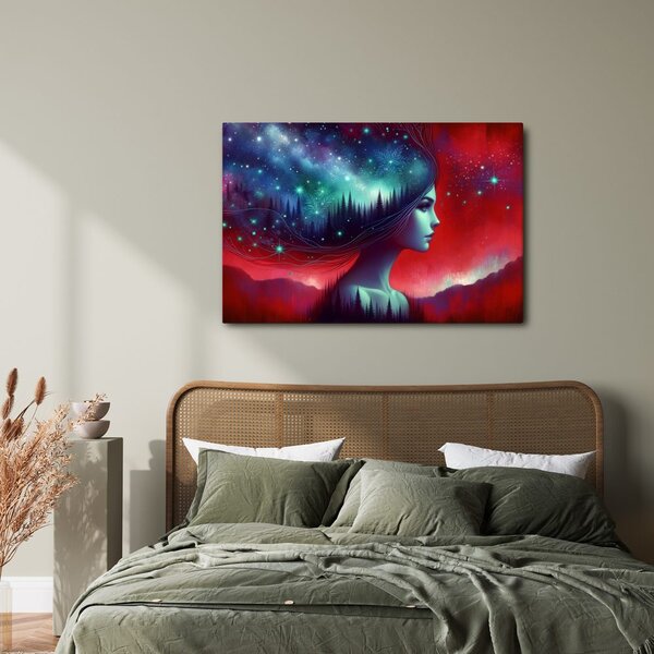 Quadro su tela – Donna con paesaggio stellato