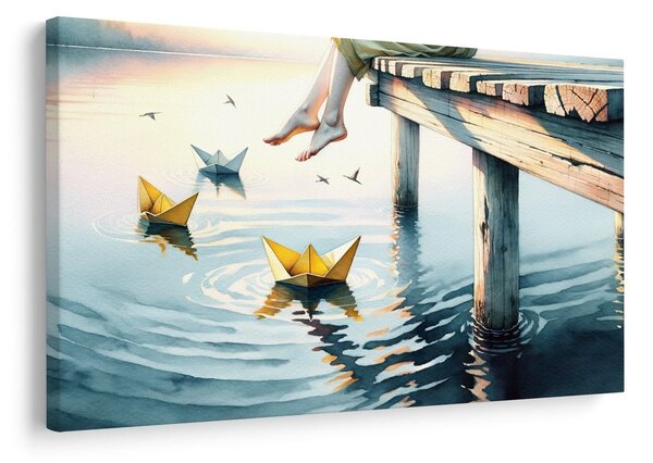 Quadro su tela – Barchette di carta sull'acqua