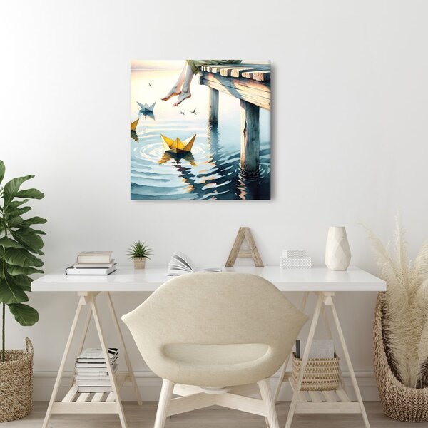 Quadro su tela – Relax sul molo al lago