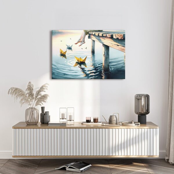 Quadro su tela – Barchette di carta sull'acqua