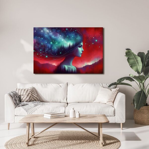 Quadro su tela – Donna con paesaggio stellato