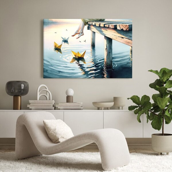 Quadro su tela – Barchette di carta sull'acqua