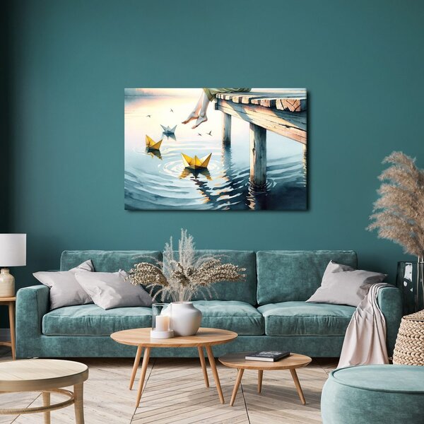 Quadro su tela – Barchette di carta sull'acqua